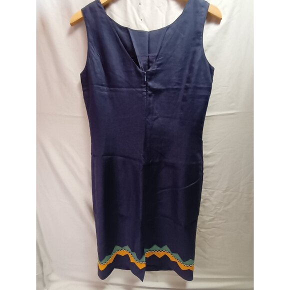 August Silk Womens  Sleeveless 100% Linen Dress Size 6 Navy Blue Back Zip Career - Picture 2 of 8